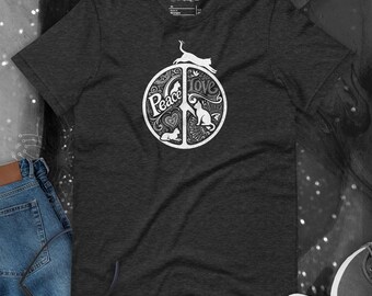 Peace Love Cats Retro Mandala Yoga T-Shirt