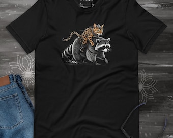 Viking Warrior Cat and Raccoon T-Shirt | Epic Norse Cat Graphic Tee for Fans