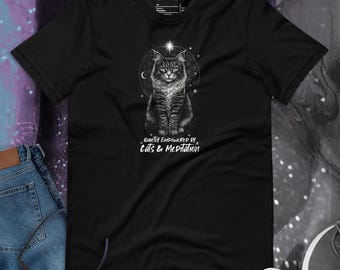 Quietly Empowered by Cats and Meditation Celestial Cat T-Shirt