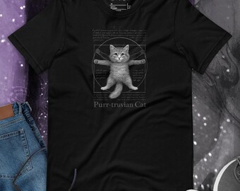 Funny Purr-truvian Cat T-Shirt Vitruvian Kitten Da Vinci Parody