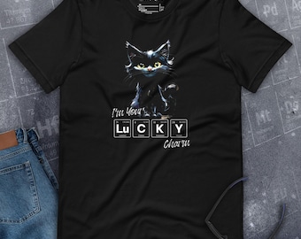 Lucky Charm Black Cat T-Shirt: Periodic Table Graphic Tee