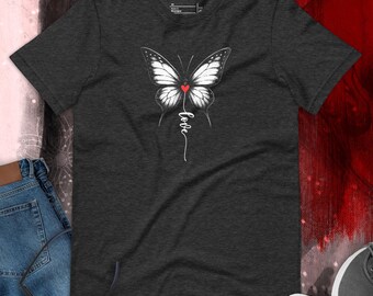 Monarch Love Shirt Black and White with Red Heart
