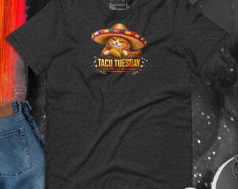 Taco Tuesday Orange Cat Sombrero Shirt Fiesta Graphic Tee