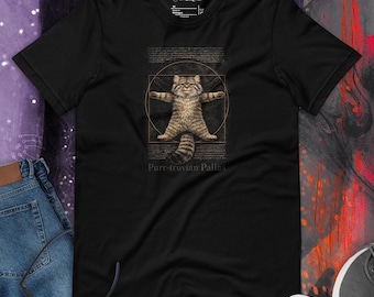 Funny Purr-truvian Pallas Cat T-Shirt Vitruvian Manul Da Vinci Parody