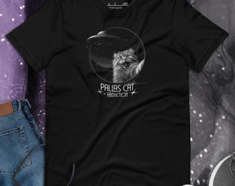 Funny Pallas Cat UFO Abduction T-Shirt Space Cat Manul Sci-Fi