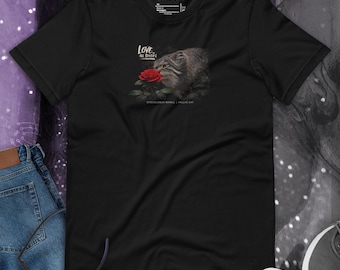 Love All Species Pallas Cat T-Shirt Wildcat with Red Rose