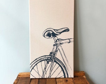 Bike Screen Print, 20x10 Inch Canvas Print, Bicycle Wall Art, Original Bike Sketch, Bike Seat