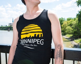 Winnipeg Tank Top, Muddy Waters, Blue Skies, Black Bamboo Tank, Winnipeg Screen Print, Unisex Tank, Winnipeg, Manitoba