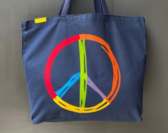 Peace Tote Bag, Jumbo Market Bag, Large Tote, Pride Peace Symbol, Pride Colours, LGBTQIA+