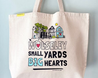 Wolseley Tote Bag, Jumbo Tote, Natural Tote, Small Yards, Big Hearts, Market Tote, Grocery Tote