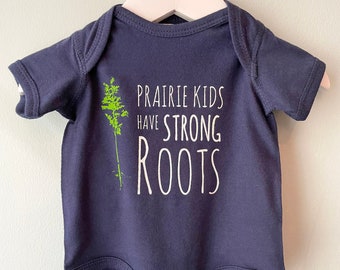 Prairie Kids Have Strong Roots, Baby One Piece, Baby Clothing, Screen Print, Tree, Unisex Baby Gift, Navy