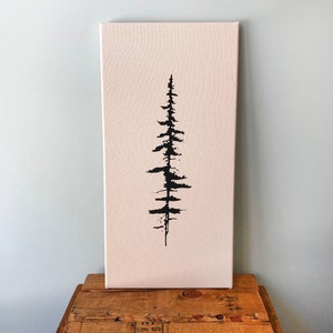 Boomprint 20 x 10 inch onbewerkt canvas, dennenboom, eenvoudige muurdecoratie, natuurontwerp, minimalistisch