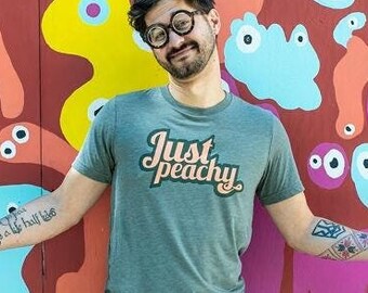 Just Peachy T-Shirt, Unisex T-Shirt, Military Green, Peach, Graphic Tee