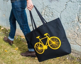 Bike Tote Bag, Jumbo Tote, Bicycle Screen Print, Large Grocery Bag, Beach Bag, Farmers' Market Bag