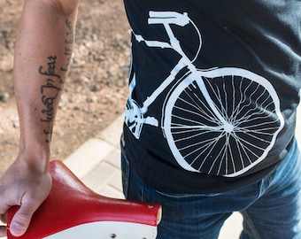 Bike T-Shirt: Mens/Unisex Black Tee with White Bicycle Print