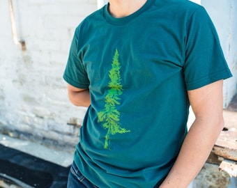 Pine Tree T-Shirt, Men's T-Shirt, Unisex Tee, Nature T-Shirt, Forest Green, Natural, Minimalist