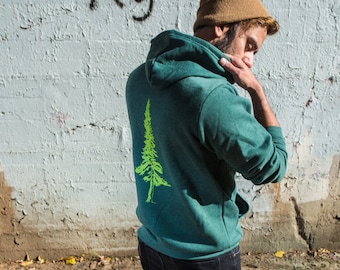 Hoodie met zeefdruk dennenboom: bosgroen unisex sweater