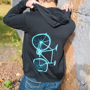 Bike Hoodie, Mens, Unisex Zip Up, Bicycle Screen Print
