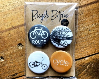 Botones para bicicleta: Juego de botones con alfiler, alfileres redondos de 3,17 cm, diseños de bicicletas, rutas ciclistas, ciclismo, regalo para ciclistas, juego de 4 botones