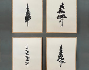 Tree Prints, Set of 4 Paper Prints, Tree Series, Custom Ink Colour, Nature Prints, Minimalism Art, Wall Art, Simple Design, Simple Decor