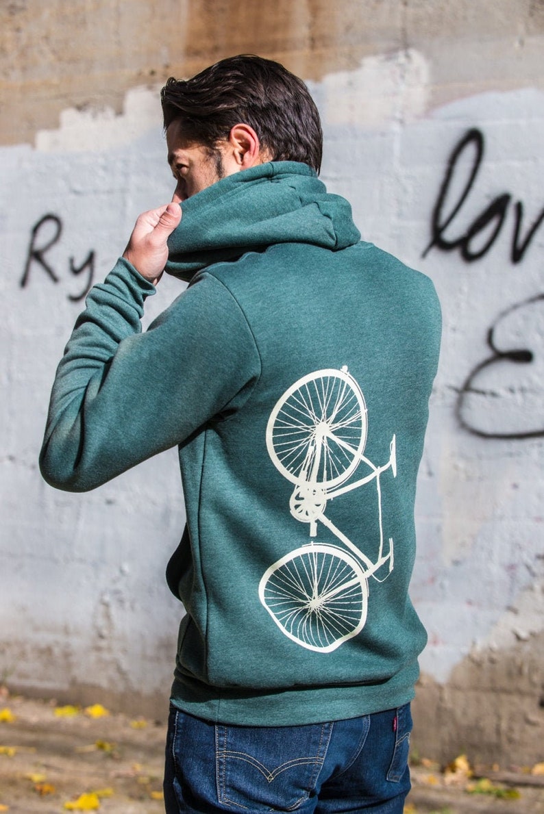 Bike Hoodie, Mens, Unisex Pullover, Zip-Up, Bicycle Screen Print, Cyclist Gift, Cozy Hoodie image 1