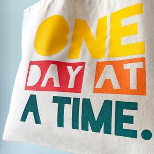 One Day At A Time Tote Bag, Jumbo Market Bag, Beach Bag, Quote, Natural Tote image 2