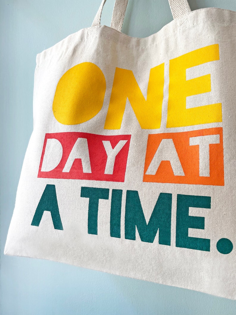 One Day At A Time Tote Bag, Jumbo Market Bag, Beach Bag, Quote, Natural Tote image 2