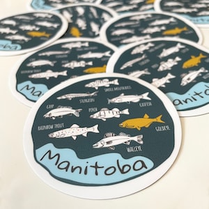 Manitoba Fisch Magnet, Kühlschrankmagnet, 3-Zoll-Kreis, Prärie-inspirierte Grafik, Angelmagnet
