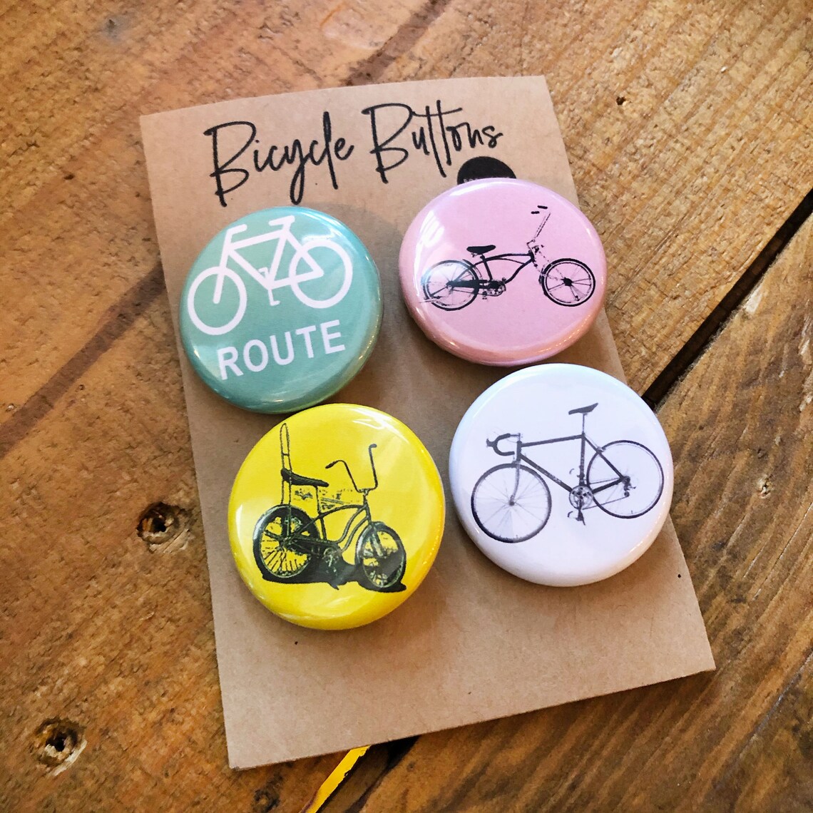 Bike Button Pack Set of 4 Pinback Buttons Bicycle Pins Etsy