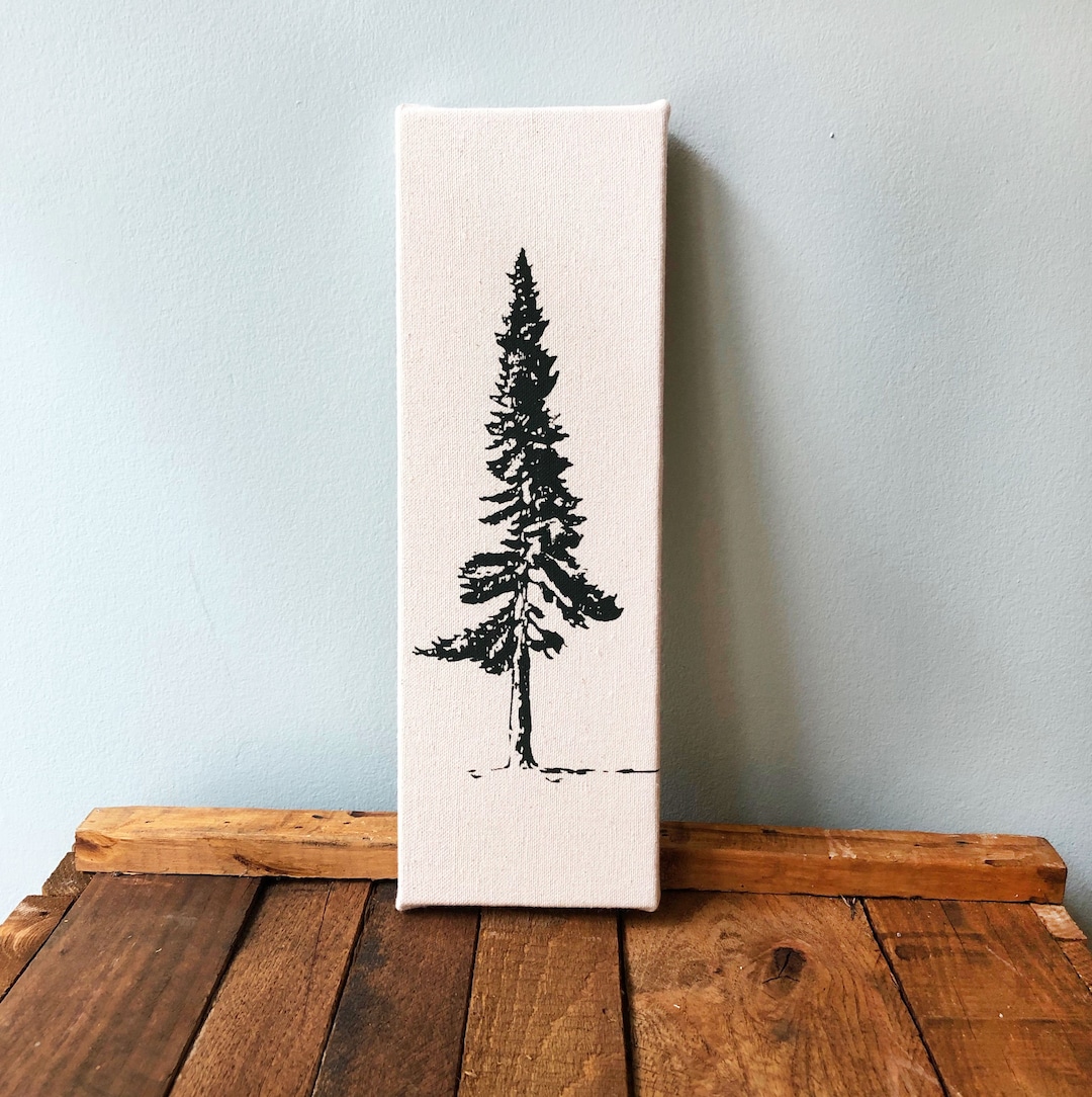 Pine Tree Print, 12 X 4 Inch Canvas, Tree Screen Print, Tree Art, Tree