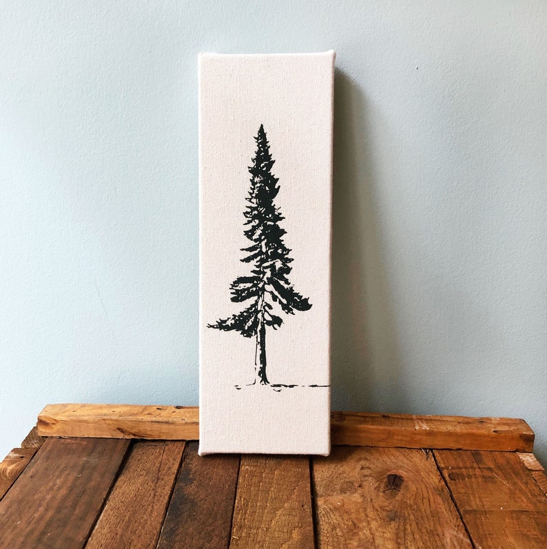 Pine Tree Print, 12 x 4 Inch Canvas, Tree Screen Print, Tree Art, Tree Wall Art, Simple Tree Design, Minimalist Art, Nature image 1