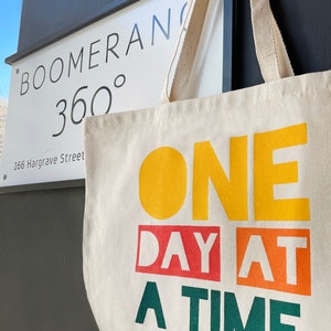 One Day At A Time Tote Bag, Jumbo Market Bag, Beach Bag, Quote, Natural Tote image 3