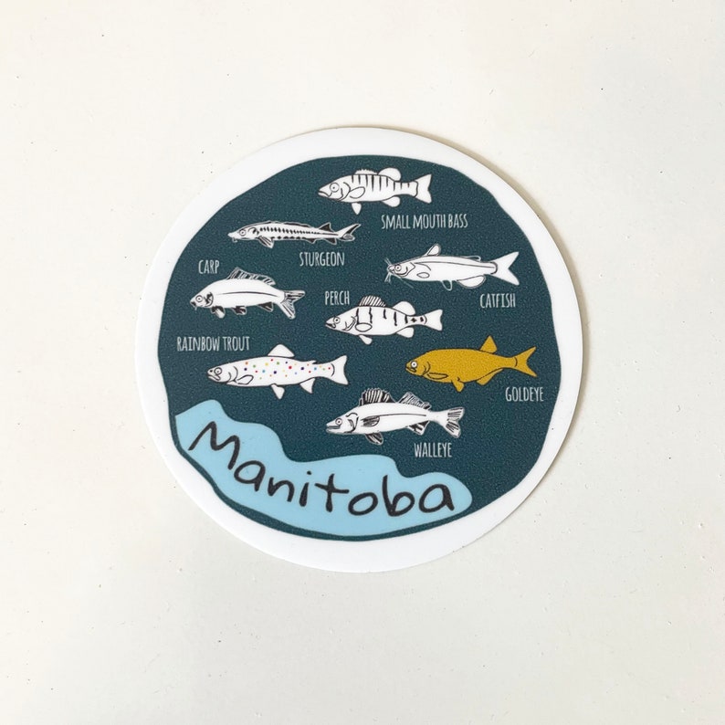 Manitoba Fish Magnet, Refrigerator Magnet, 3 Inch Circle, Prairie Inspired Graphic, Fishing Magnet image 2