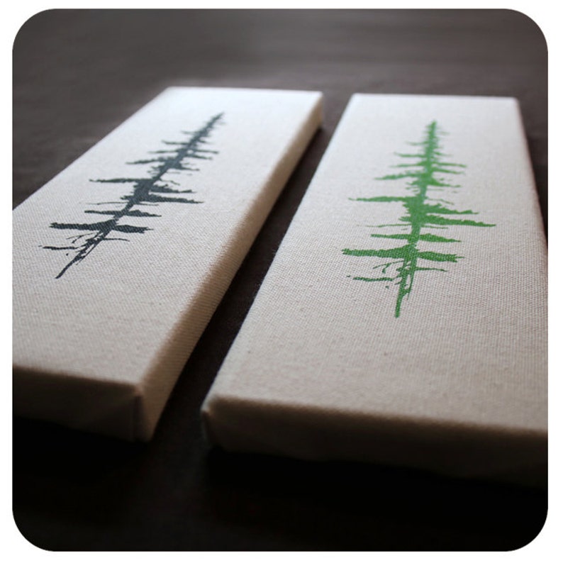 Pine Tree Print 12 X 4 Inch Canvas Tree Screen Print Tree Etsy
