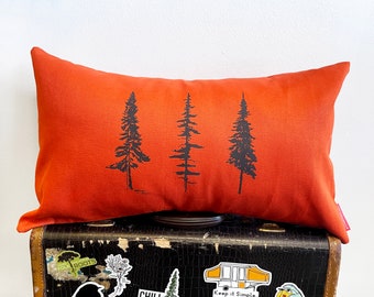 Tree Pillow Cover, Bright Orange, 3 Trees, 20x12 Inch Pillow