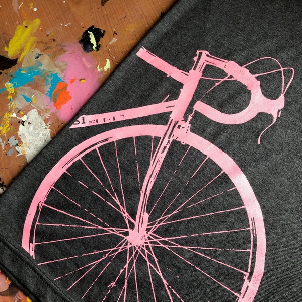 Road Bike T-shirt, Womens Fitted Tee, Charcoal Black, Bicycle Screen Print, Custom Colour, Road Bike, Cyclist Gift, Custom Ink Colour