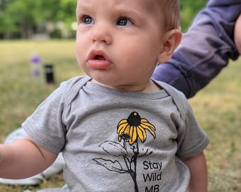 Stay Wild Baby One Piece: Hand Screen Printed Flower