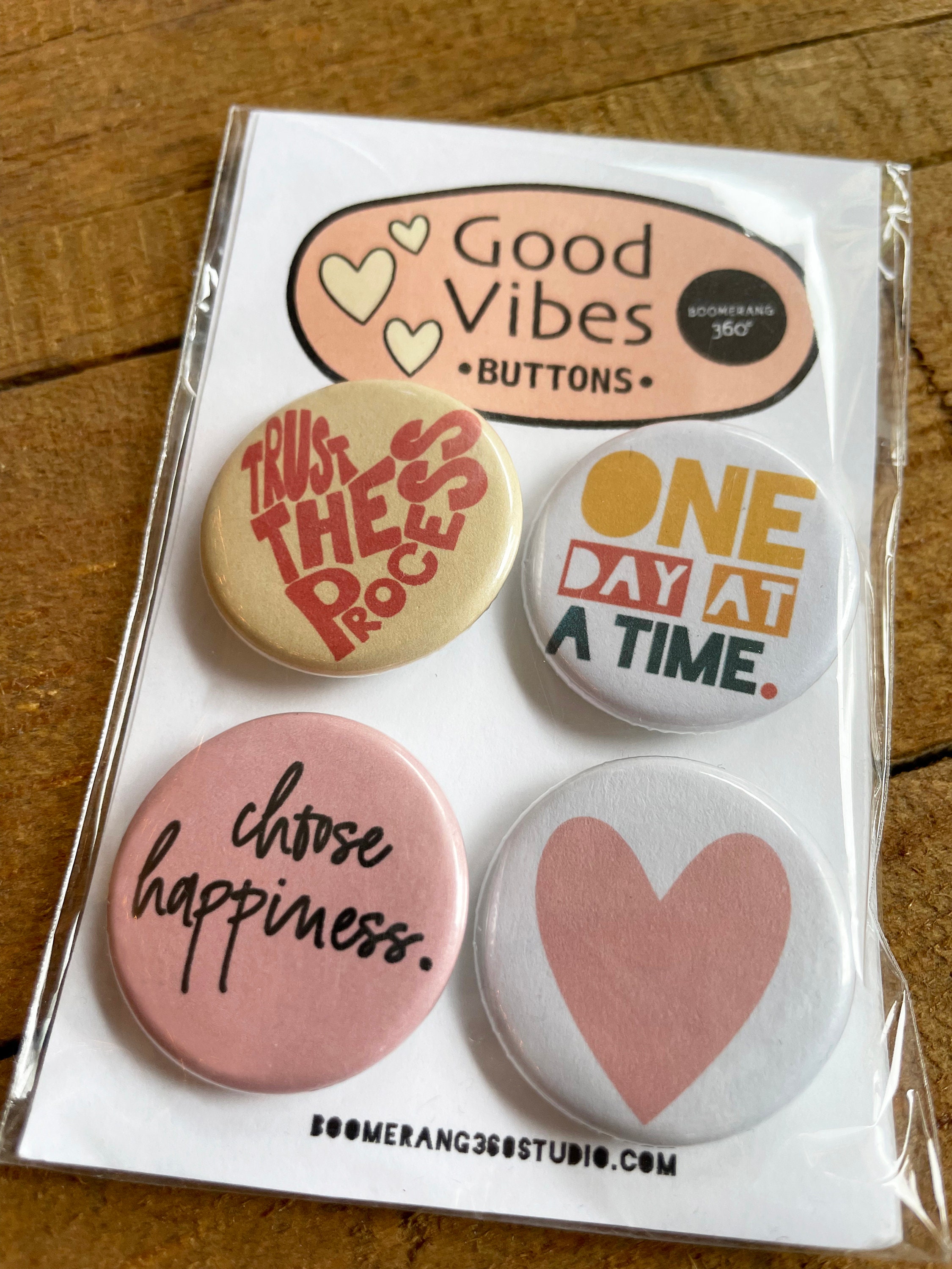Sentiment Buttons Good Vibes Button Pack, 1.25 Inch Round Buttons, Motivational Quotes ...