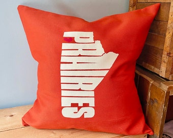 Prairies Pillow Cover, Bright Orange Pillow, 20 x 20 Inch, Prairies Screenprint, Manitoba Design