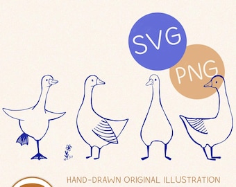 Goose Line Art - Hand-Drawn PNG & SVG Files|  Commercial Use | for Cricut, Sublimation, Baby Clothing, Nursery Decor, Crafts, Scrapbooking