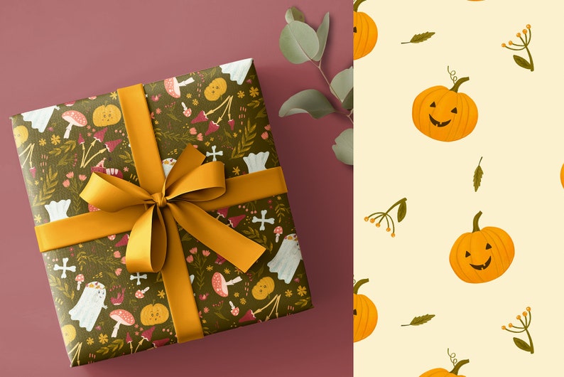Cute Spooky Halloween Seamless Pattern Collection, Cat, Witch, Ghost ...