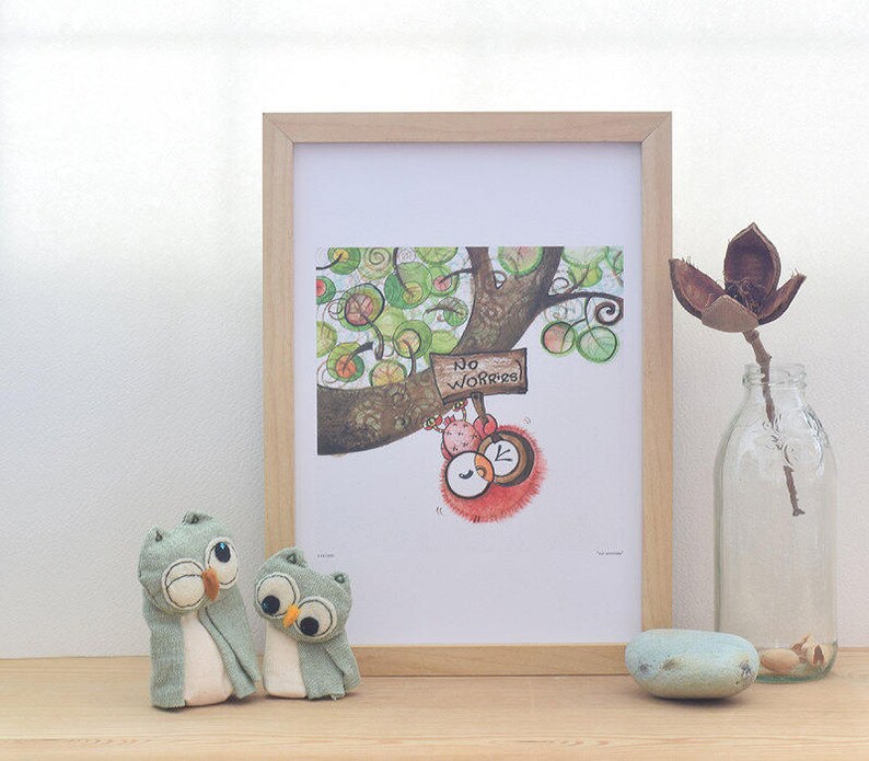 Office Desk Accessories Red Owl Print Whimsical Art Gift Etsy