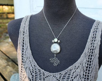 Fossilized Sand Dollar and Prehnite Necklace- "Ebb and Flow"
