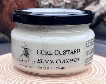 Black Coconut Curl Custard. Leave in Styling Cream. Handmade, Vegan. 180g
