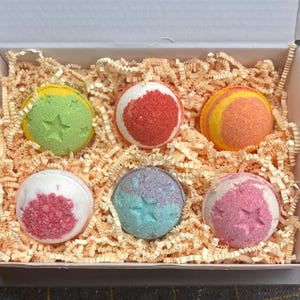 6 Christmas Foaming Bath Bombs Selection, Handmade, Natural, Vegan, Plastic Free Packaging