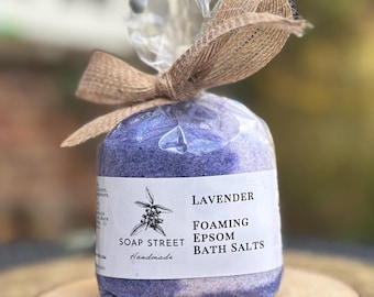 Lavender Foaming Epsom Bath Salts 300g, Relaxing, Handmade, Natural, Vegan, Palm Oil Free, Plastic Free Packaging, Self Care.