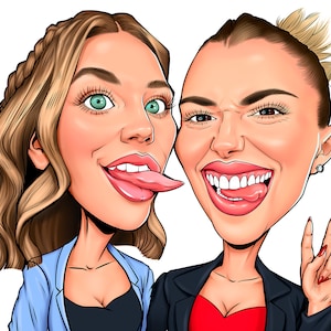 Lustige Karikatur von Freunden vom Foto | Personalisierte Karikatur 2 Personen | Geschenk Bester Freund | Handgemachte Karikatur | Individuelles originelles Geschenk