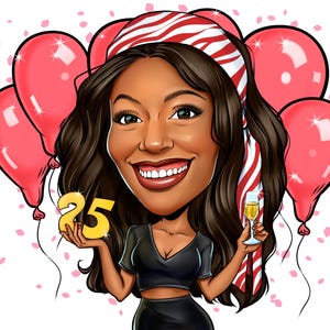 Caricatura de aniversário de foto | Presente para amigos | Caricatura engraçada 1 pessoa | Presente para ela, ele | Desenho animado de felicitações para aniversário