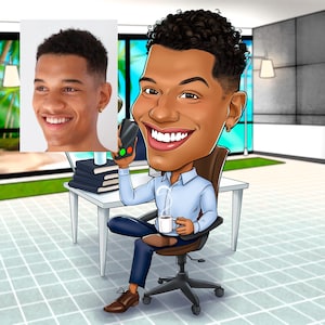 Caricatures personnalisées à thème | Caricature du corps entier pour 1 personne avec arrière-plan personnalisé | Un cadeau amusant pour des amis | Cadeau pour elle, lui