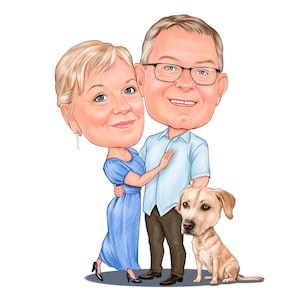 Family caricature with a pet based on a photo in pencil style | Family group drawing | Family portrait as a gift | Gift for a family